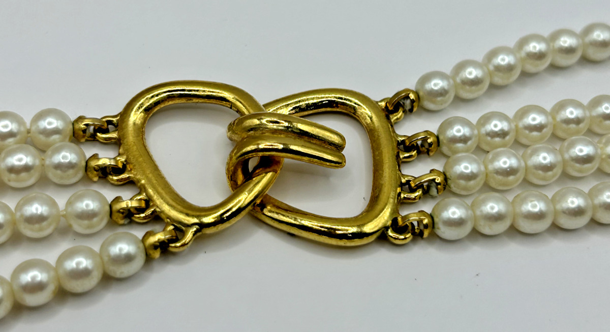 Vintage Four Strand Faux Pearl Statement Necklace - image 4