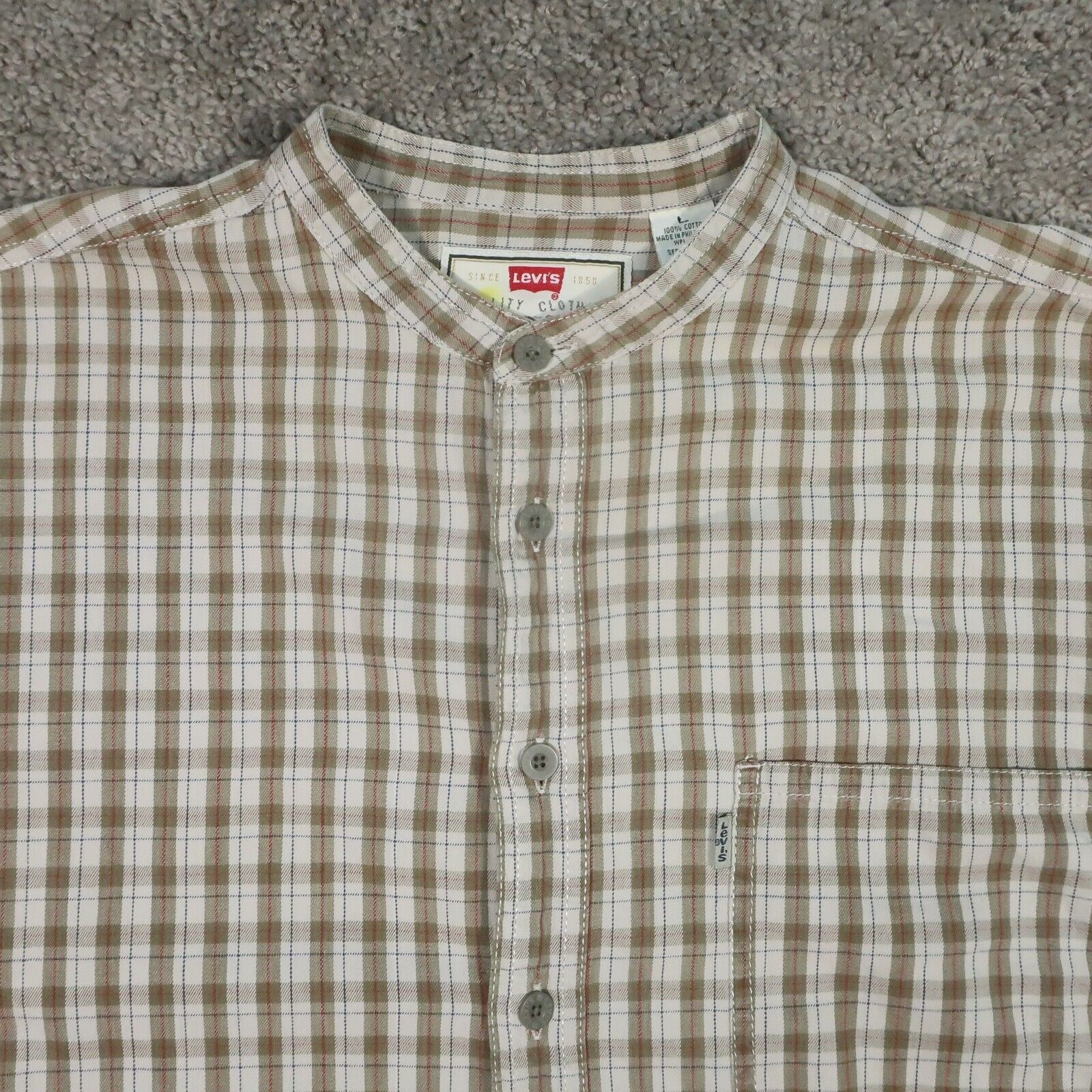 Vintage Levi’s Shirt Mens Large Band Collar Long … - image 3