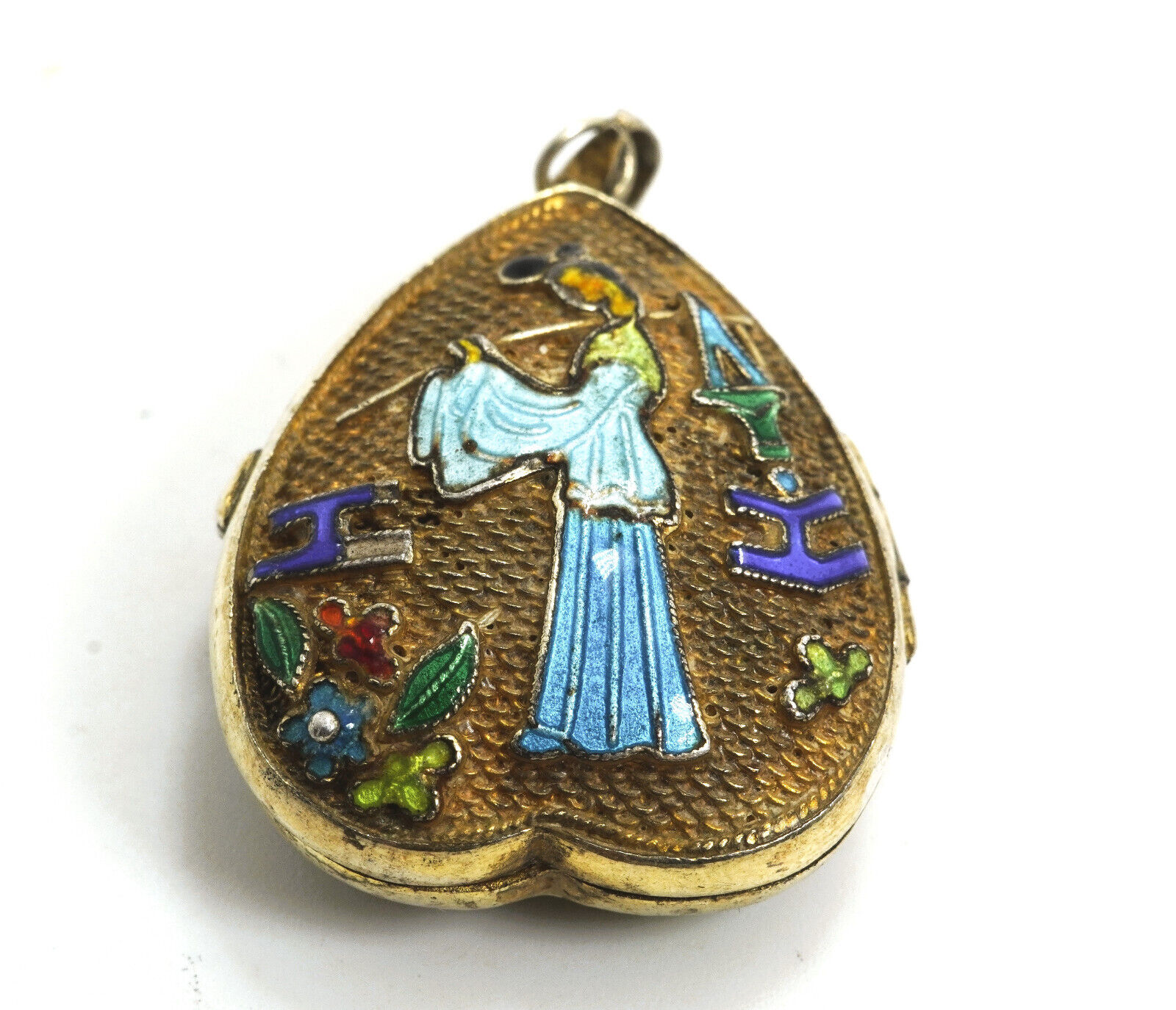 Vintage Chinese Export Silver & Enamel Locket Pen… - image 7