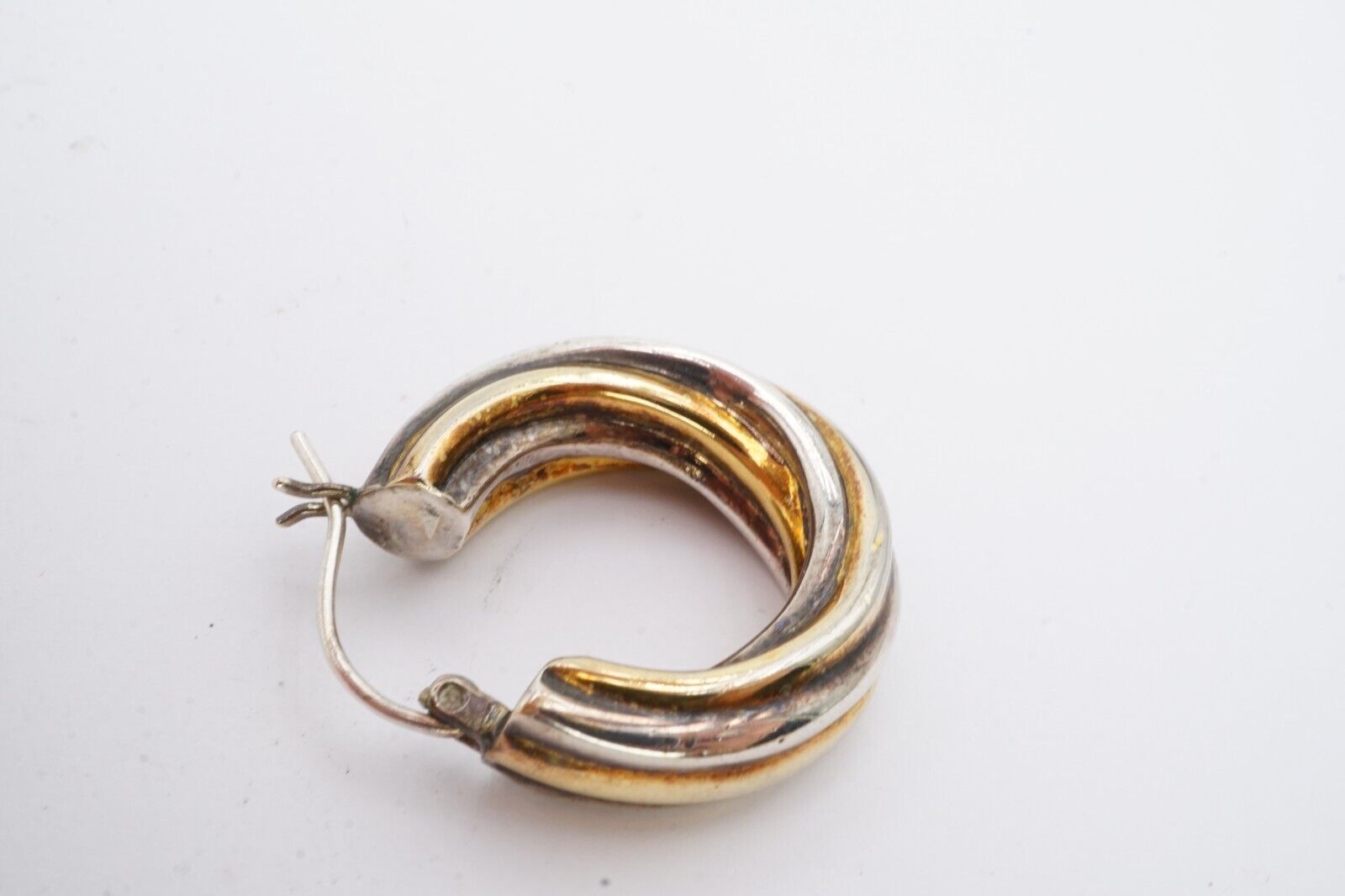 Sterling Silver 925 Hoop Earrings Two Tone - image 12