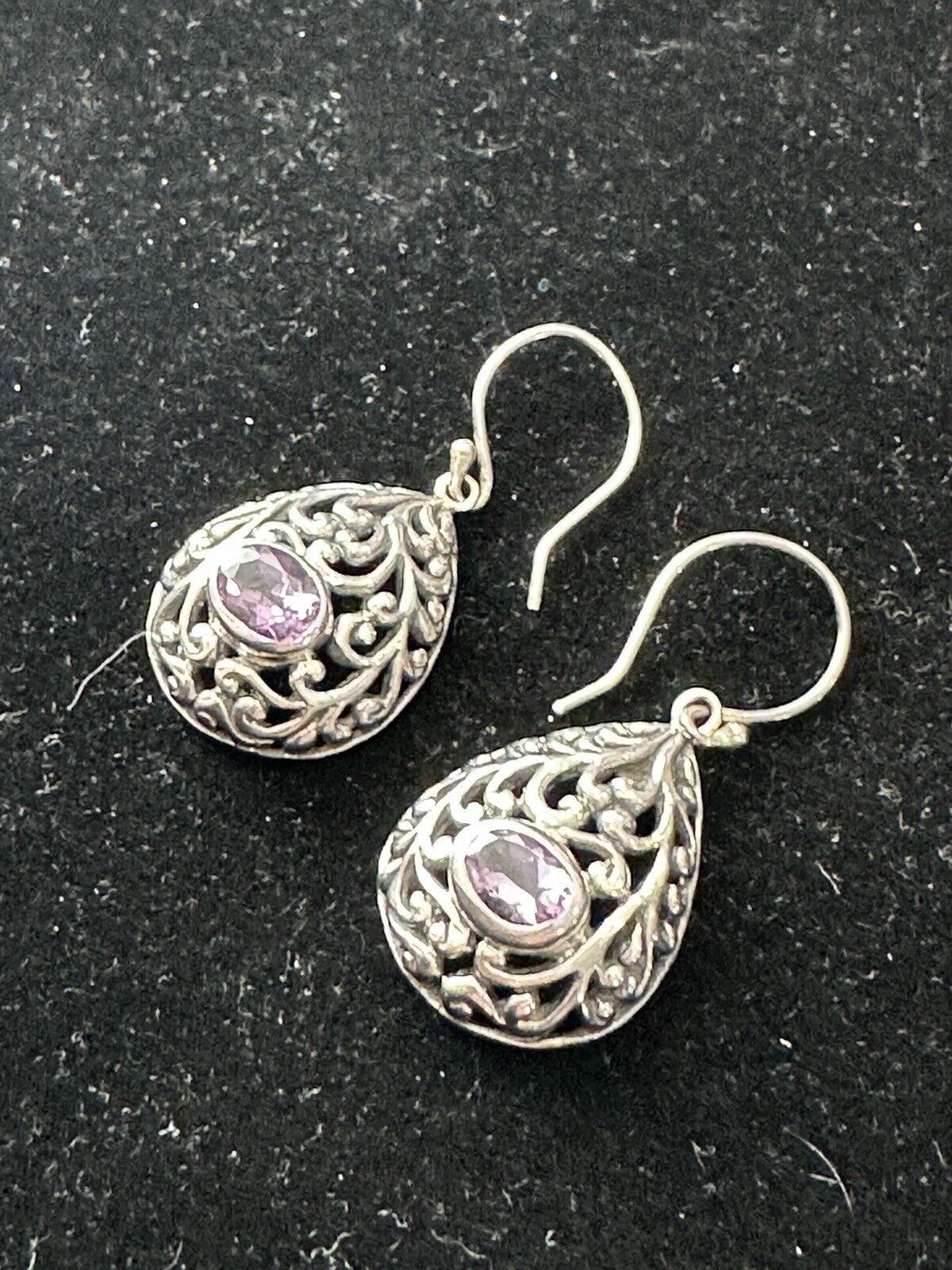 Vtg sterling silver 925 amethyst filigree drop da… - image 6