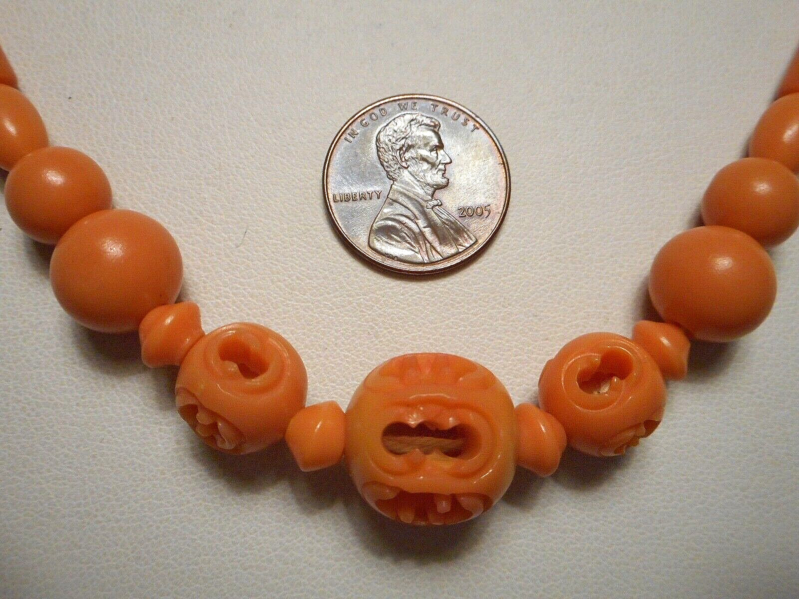 Antique Art Deco Faux Orange Coral Carved Cellulo… - image 6