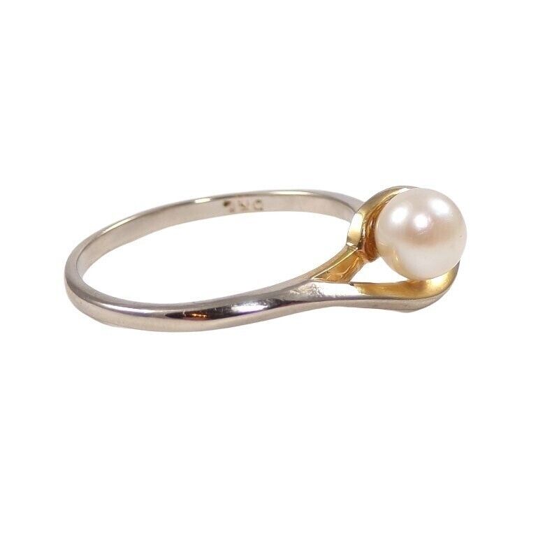 Solid 14K Yellow White Gold 5mm White Pearl Swirl… - image 2