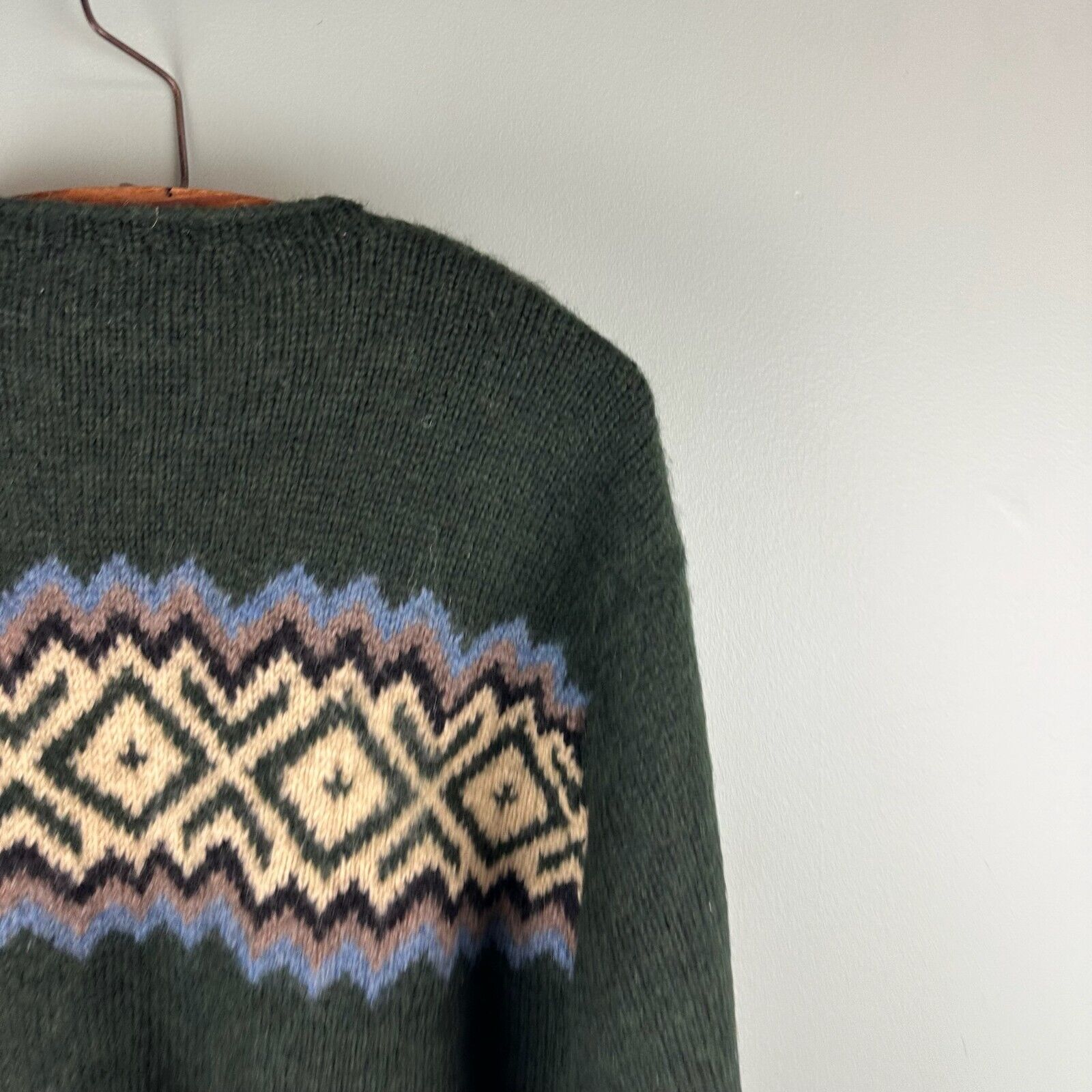 J. Crew Vintage Sweater Hand Knit 100% Wool Green… - image 8