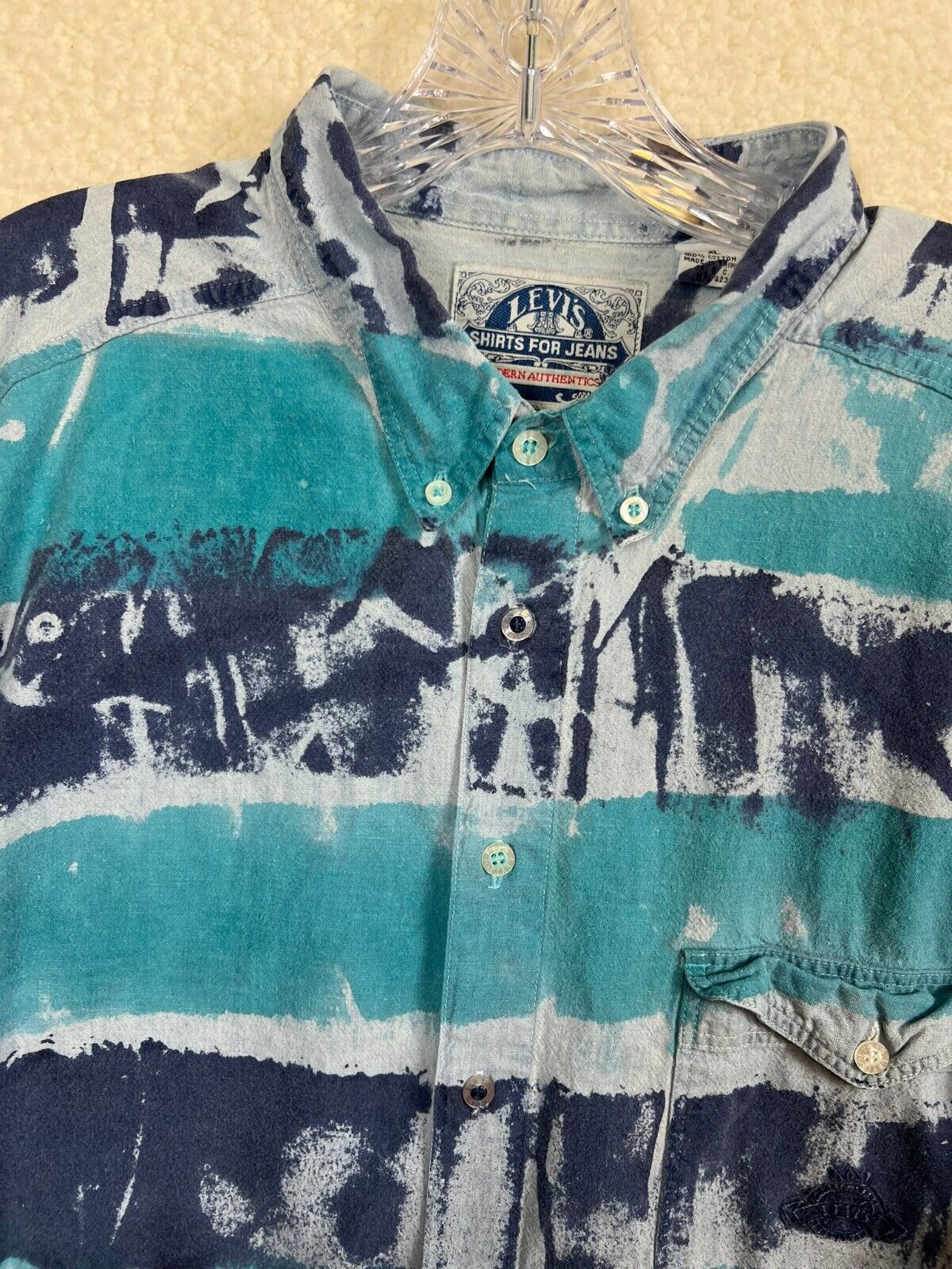 Levis Shirt Mens XL Tie Dye Blue Real Indigo Vint… - image 10