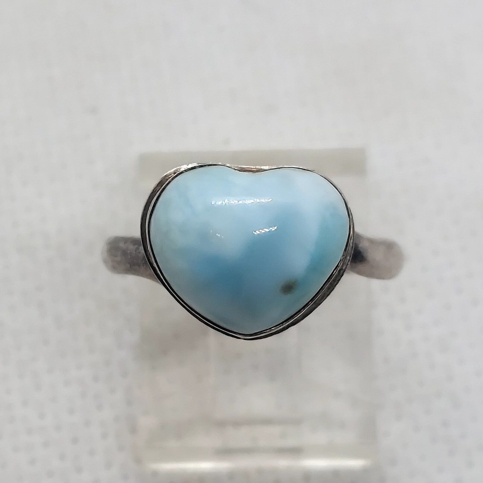 Vintage Sterling Silver Larimar Heart Ring Size 7 - image 1