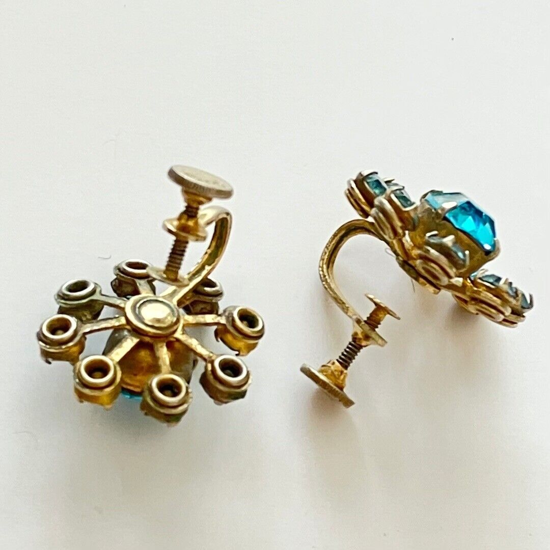 Vintage Coro Aqua / Turquoise Rhinestone Earrings - image 2