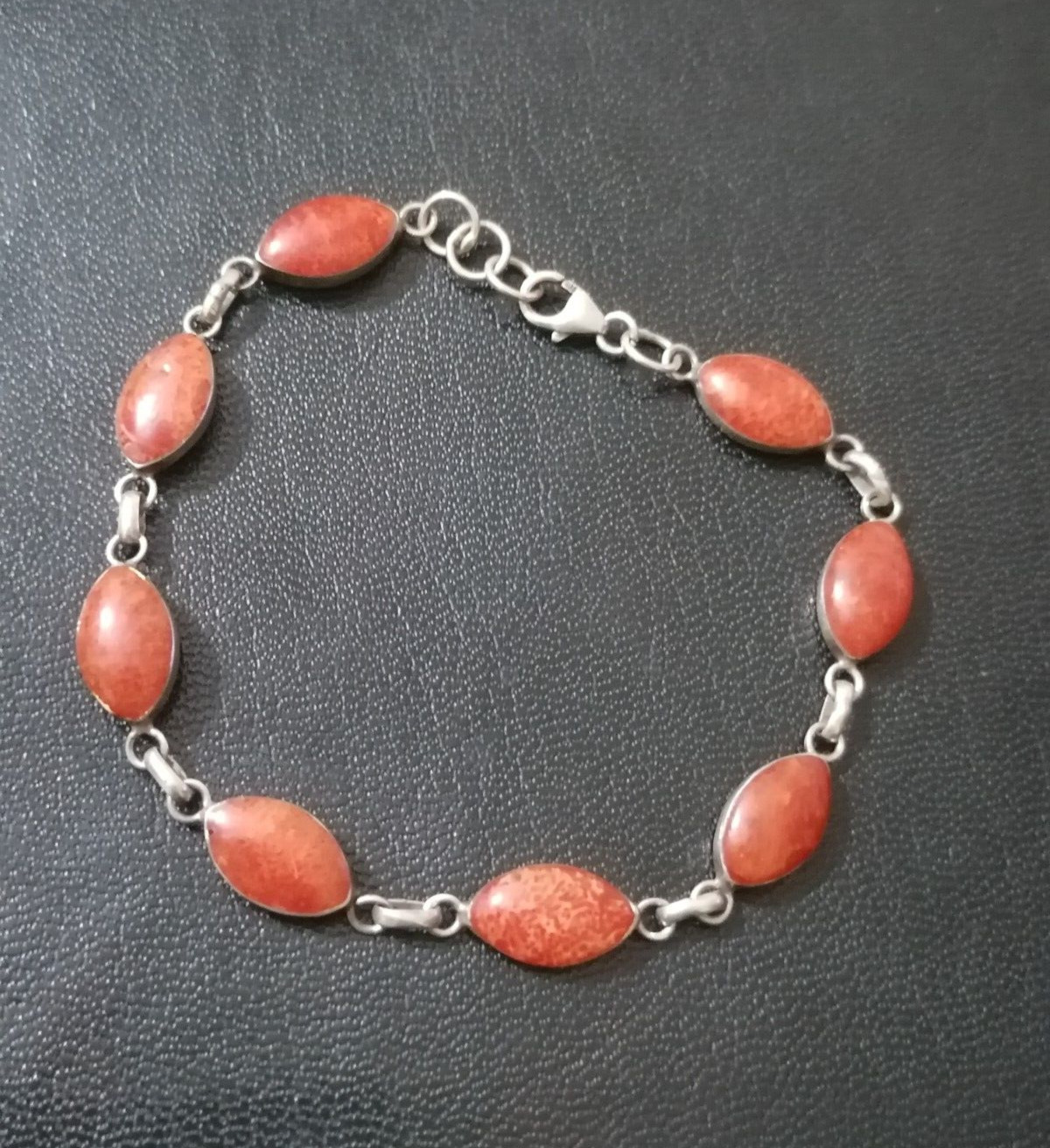 Stunning Vintage Sterling Silver 925 Orange Coral… - image 4