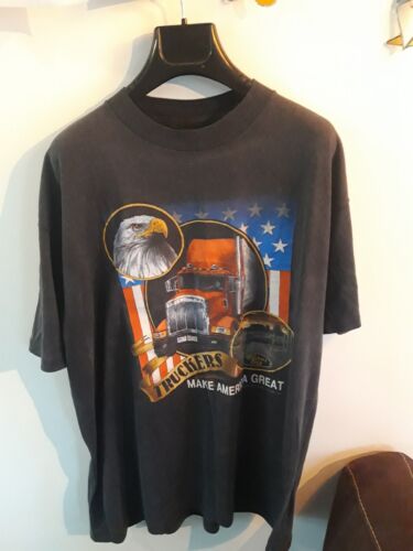 Vtg Truckers 3d Emblem shirt 1992 XL Make America 