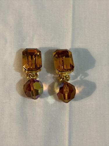 Vintage Les Bernard Amber Crystal Dangle Clip On … - image 1