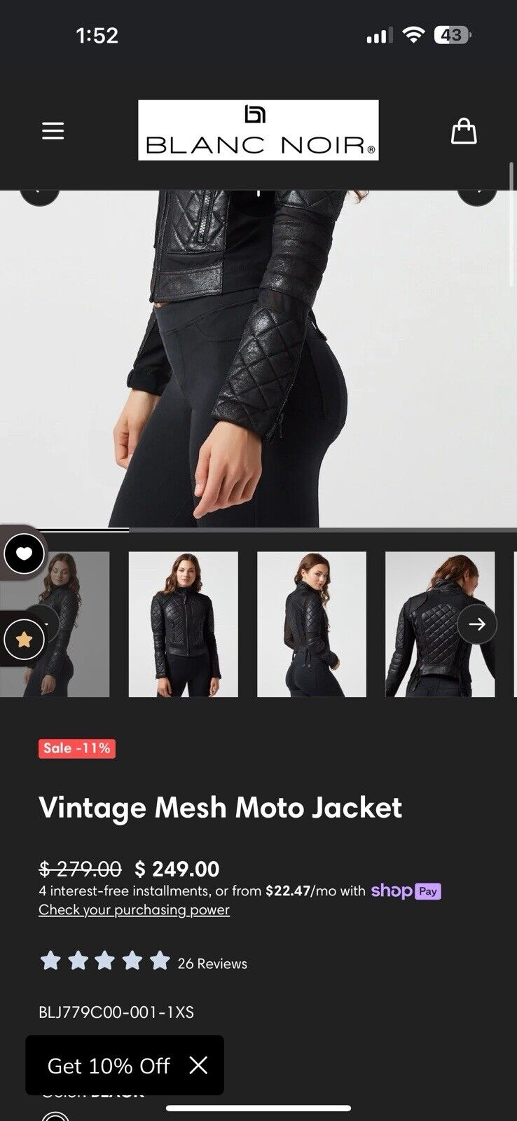 Classic Mesh Quilted Moto Jacket Blanc Noir - image 6