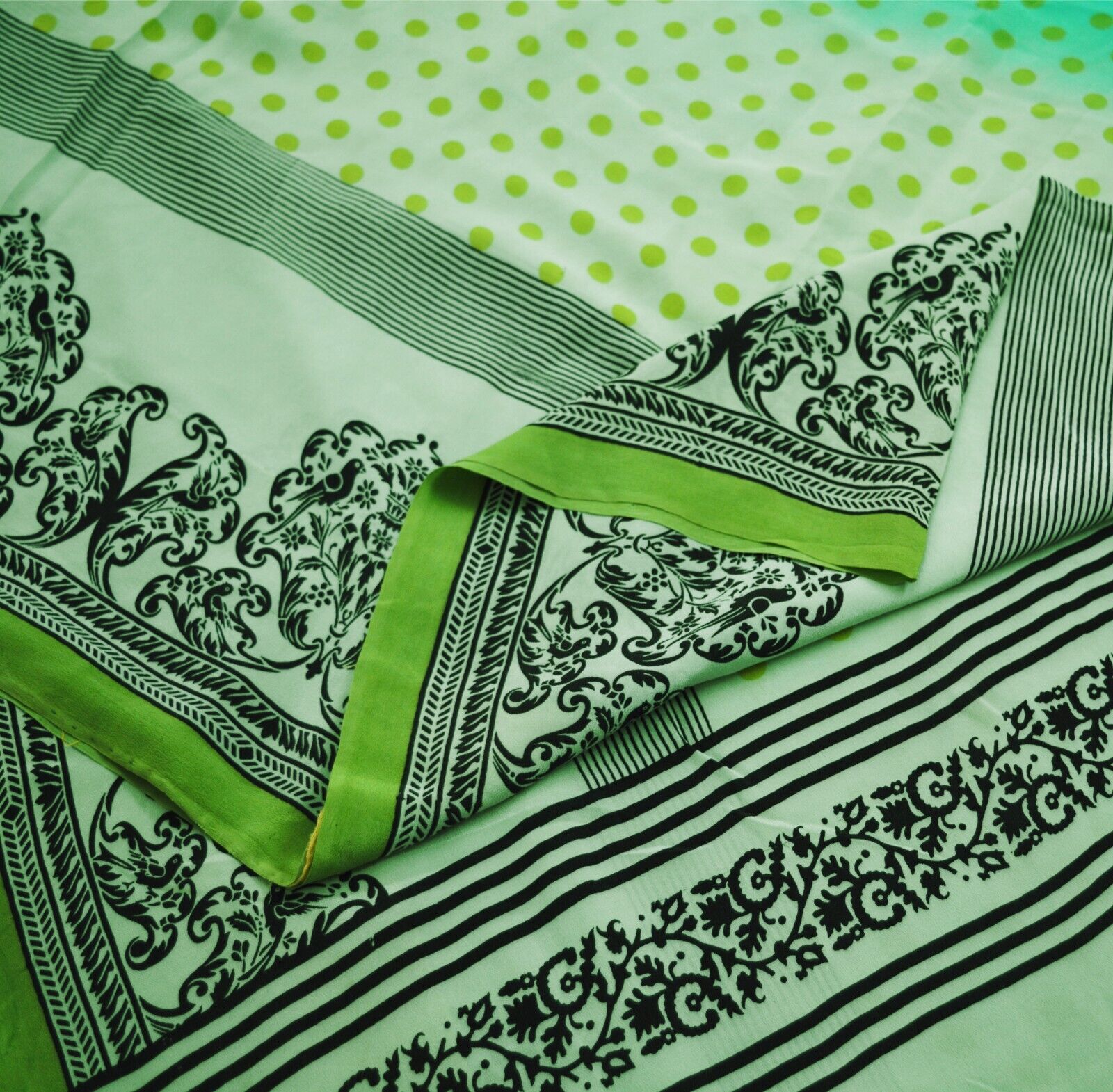 Vintage Green Saree Pure Crepe Silk Printed India… - image 9