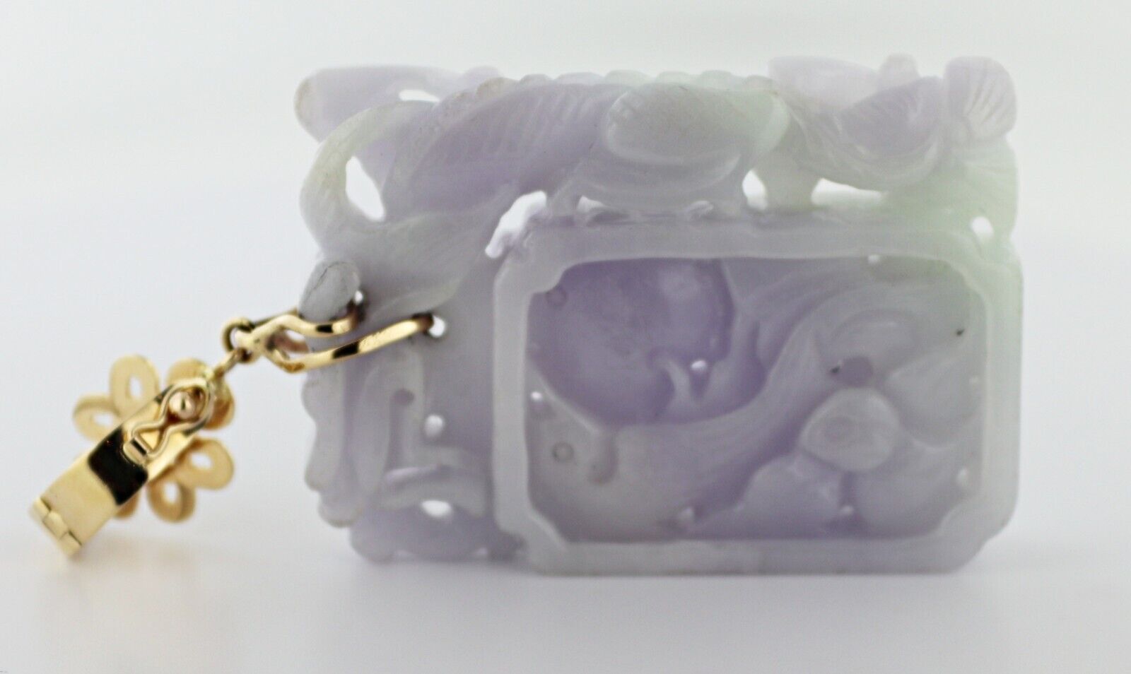 Carved Jadeite, 14K Yellow Gold Pendant - image 4