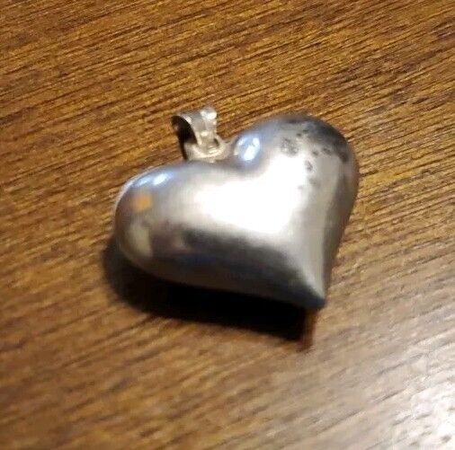 Vintage Sterling Silver 1” Puffy Heart Pendant Ne… - image 2