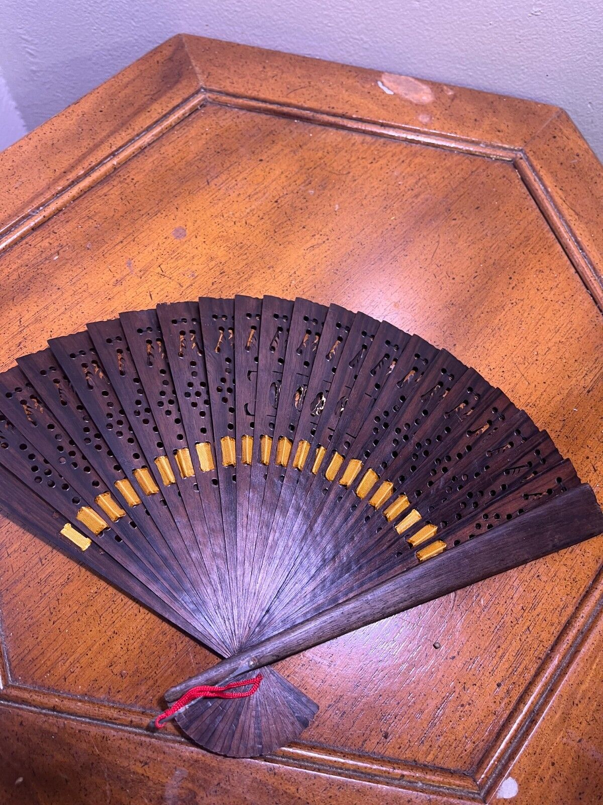 Antique Bali Hand-Carved Wooden Folding Hand Fan … - image 2