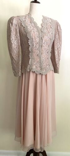 Vintage Cachet Skirt Suit Champagne Lace Blush Pin