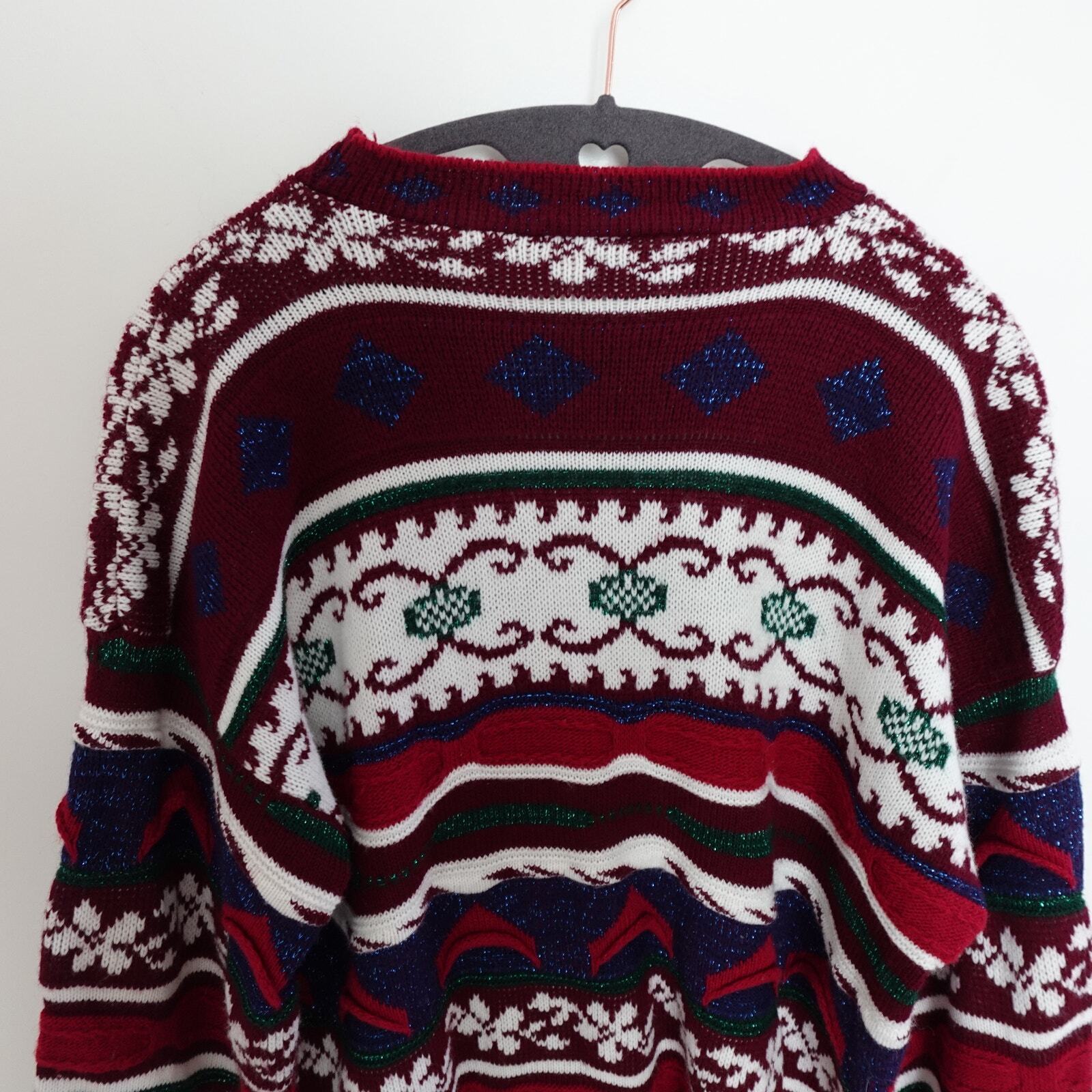 Vintage Huntington Ridge Multi Print Red Sweater … - image 8