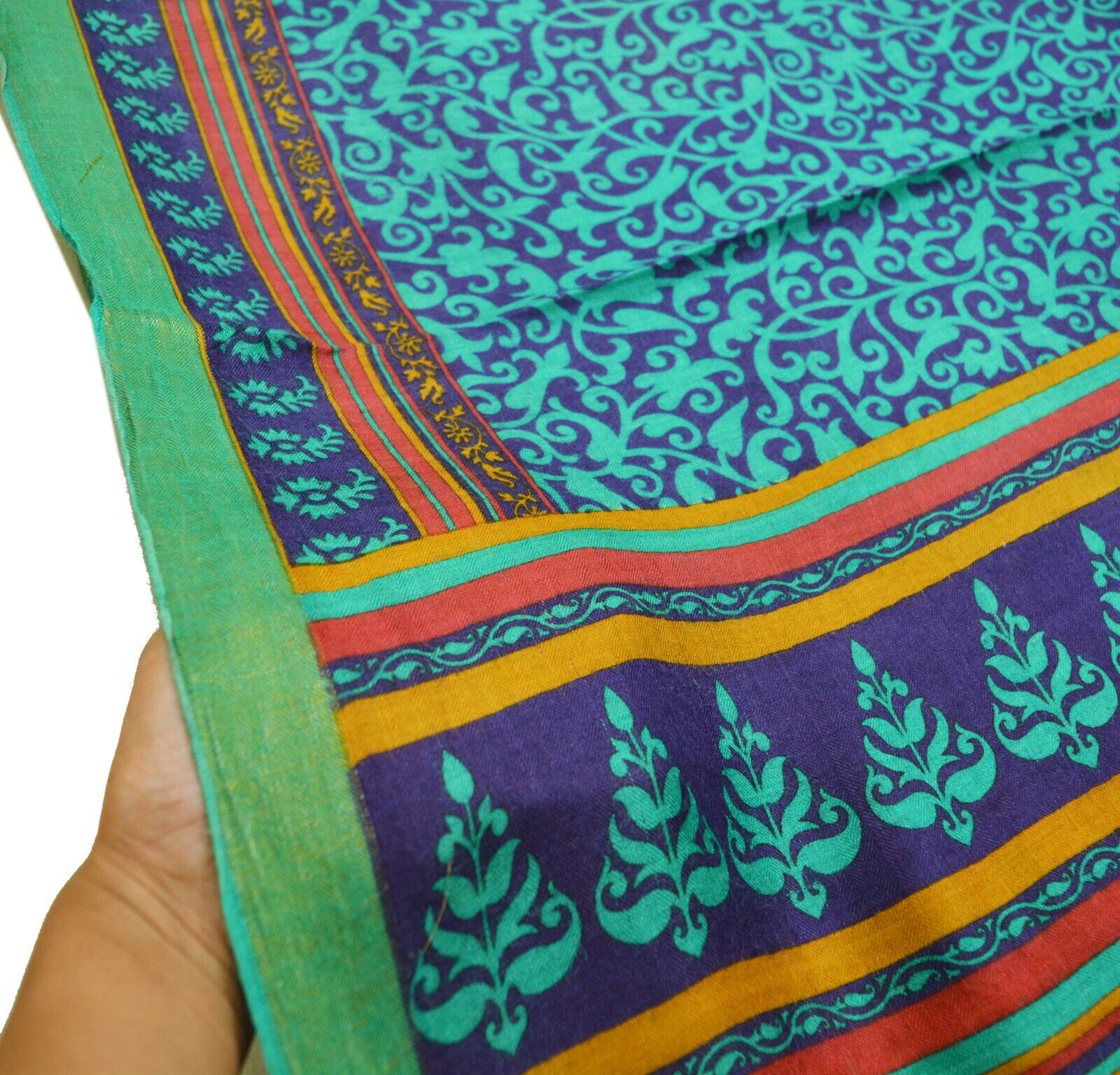 Vintage Blue & Green Heavy Saree Pure Woolen Wove… - image 12