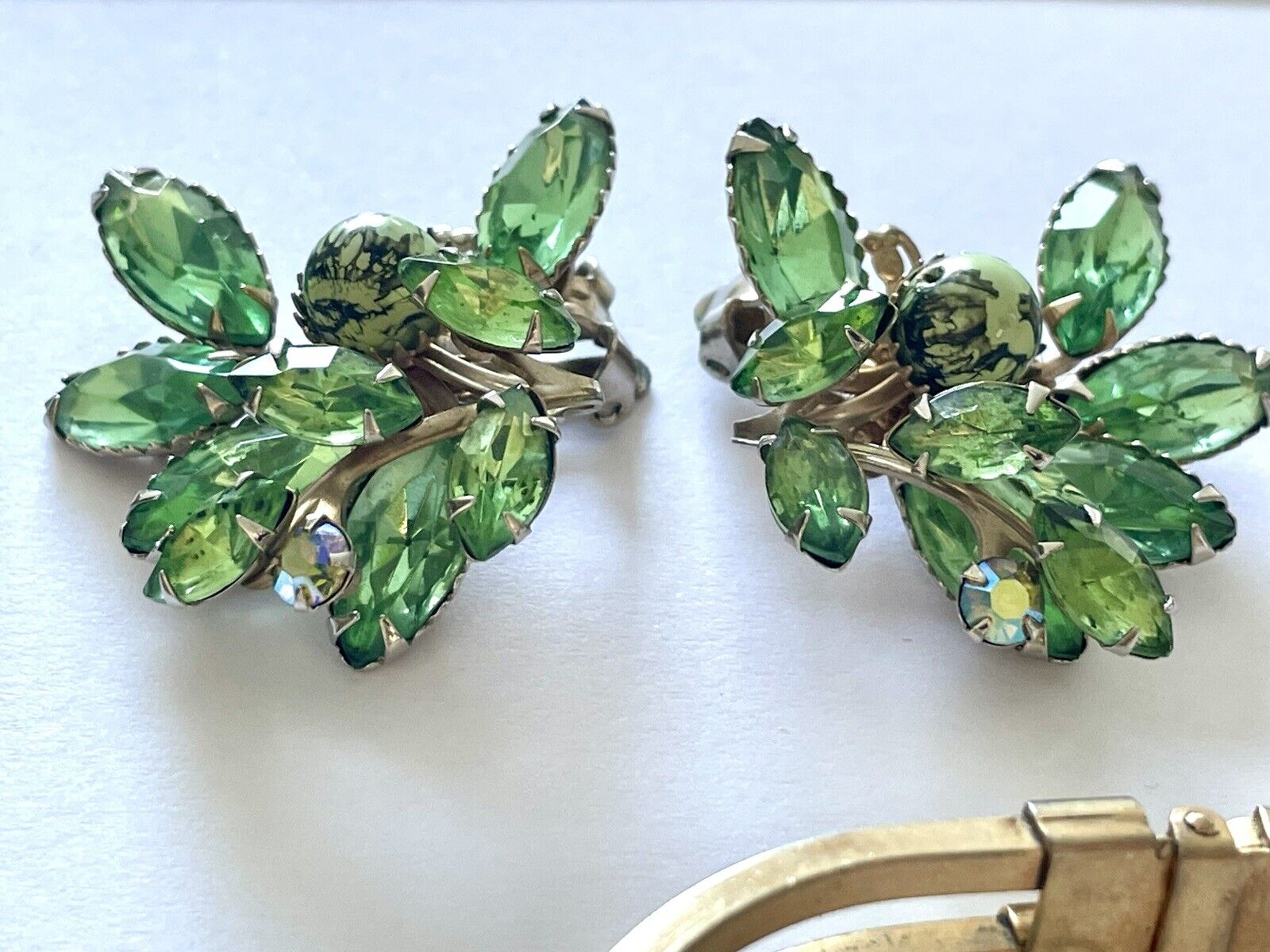 Vintage Green Rhinestones Lot Coro Unsigned Earri… - image 6