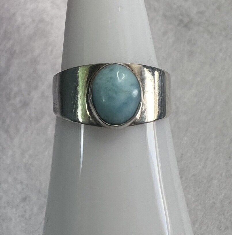 Vintage Blue Larimar 925 Sterling Silver Ring Siz… - image 6