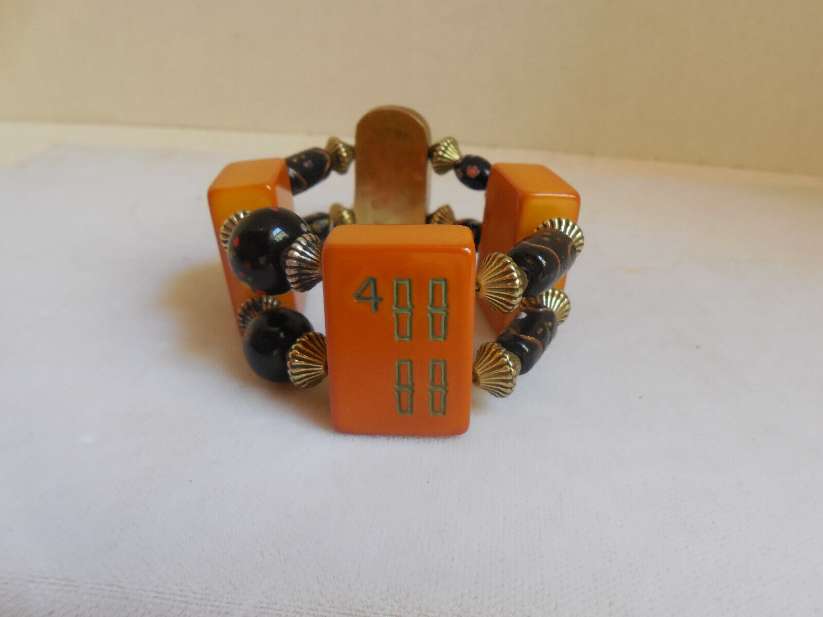 Vintage Bakelite Mahjong Tile Stretch Bracelet - image 3