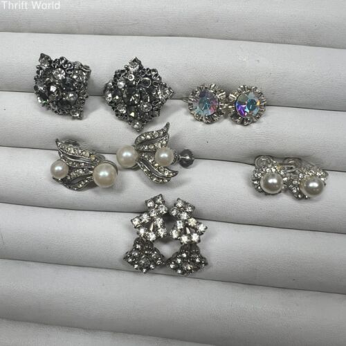 Lot of 5 Faux Pearls Silver Tone Screwback Clip O… - image 1