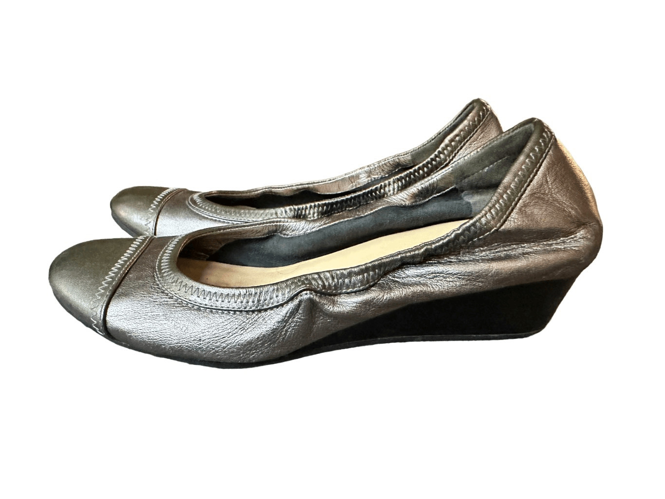 Cole Haan Pewter Silver Leather Wedge Heels - image 1