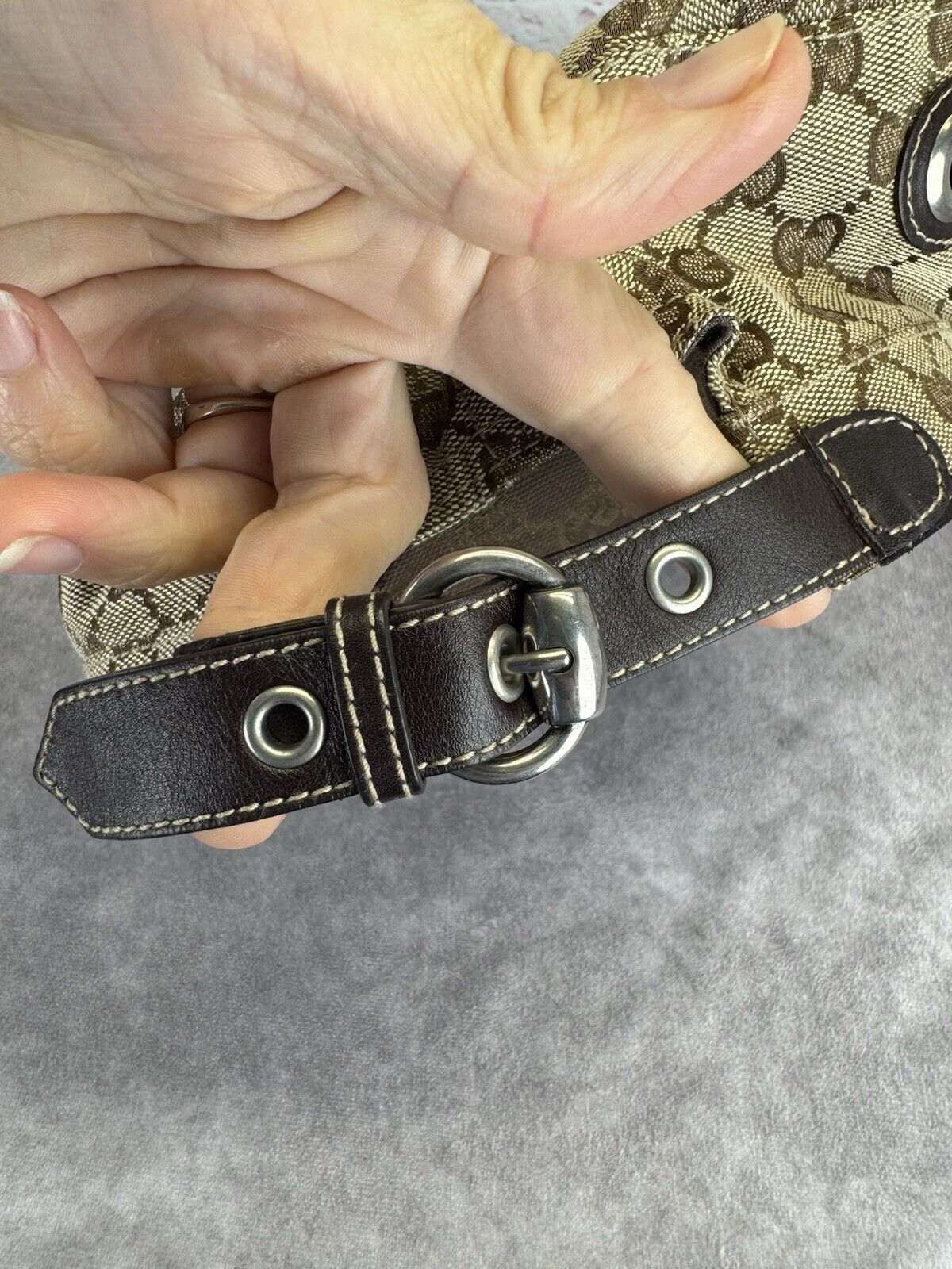 Authentic Gucci Rare Military Grommet Khaki Gg Mo… - image 10