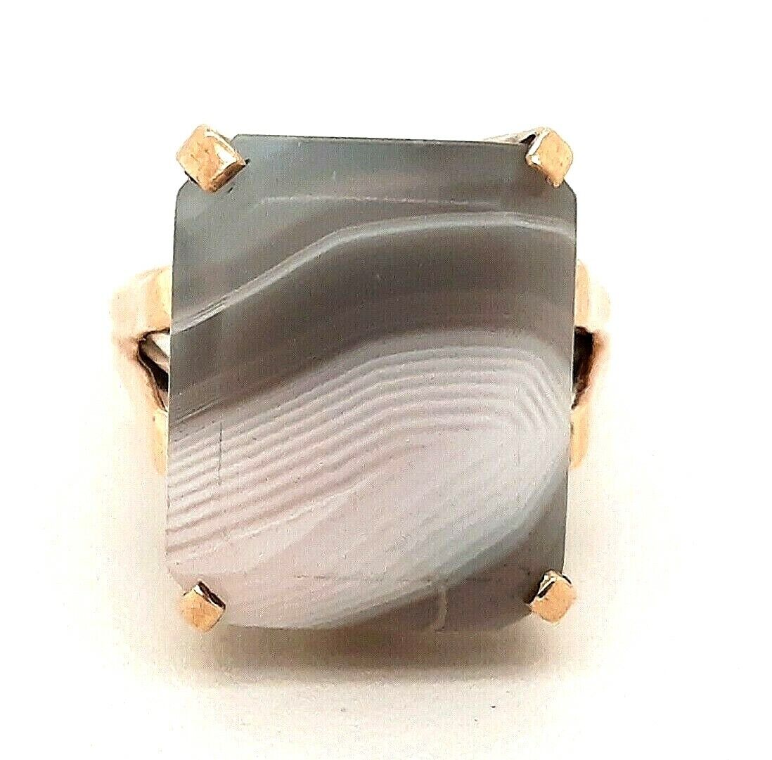 Agate & 9ct Yellow Gold Dress Ring Fine Gemstone … - image 4