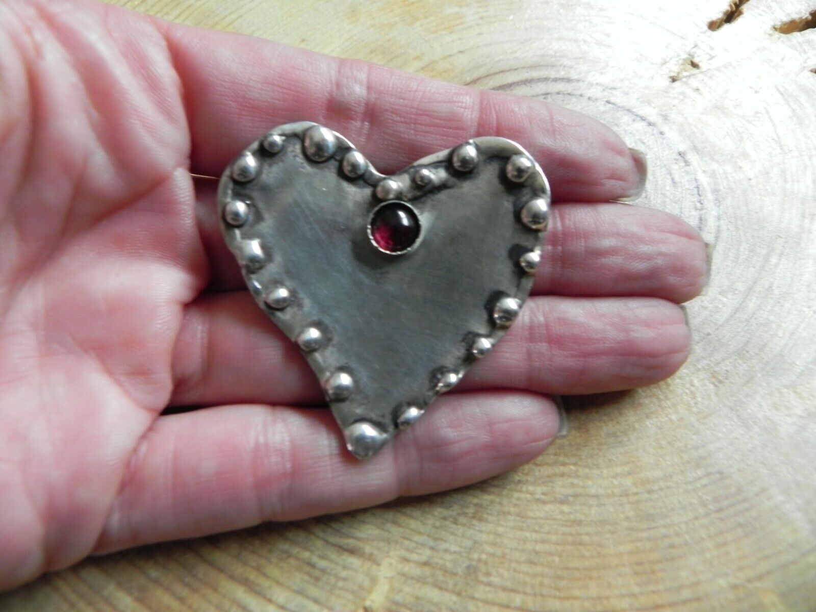 Garnet & Sterling Silver HEART  Pin Brooch by M.T. - image 4