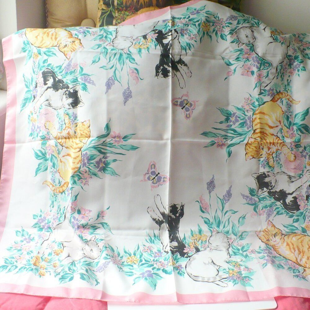 ❤️ Authentic Vintage Scarf Rare 1980 Avon Kittens - image 2