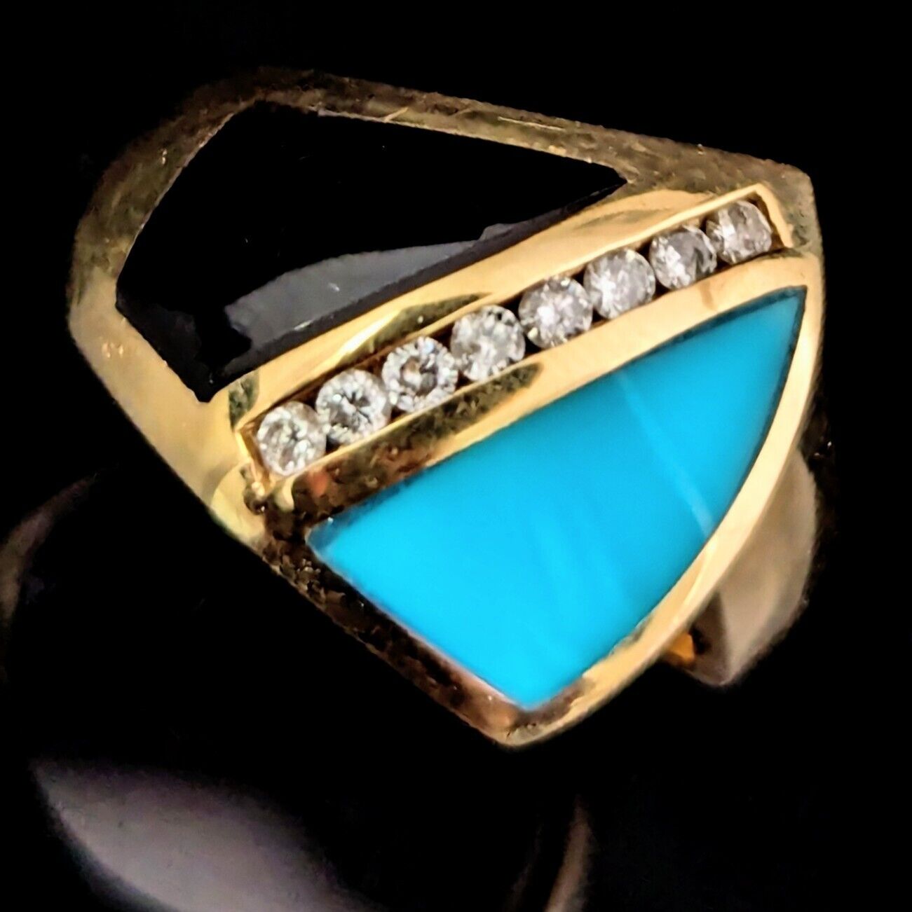 Vintage Diamond Turquoise Diamond 14k Yellow Gold… - image 10