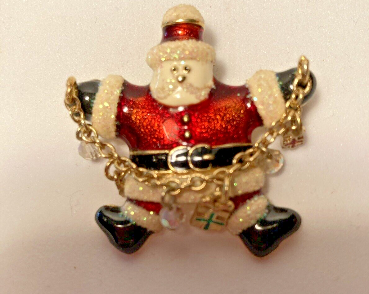 Enamel Red Enamel SANTA CLAUS w Sparkly Trim & Mo… - image 2