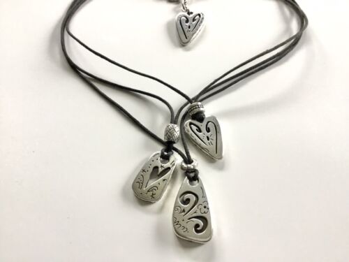 Brighton Brazilian Heart Necklace Black Cords Sil… - image 1