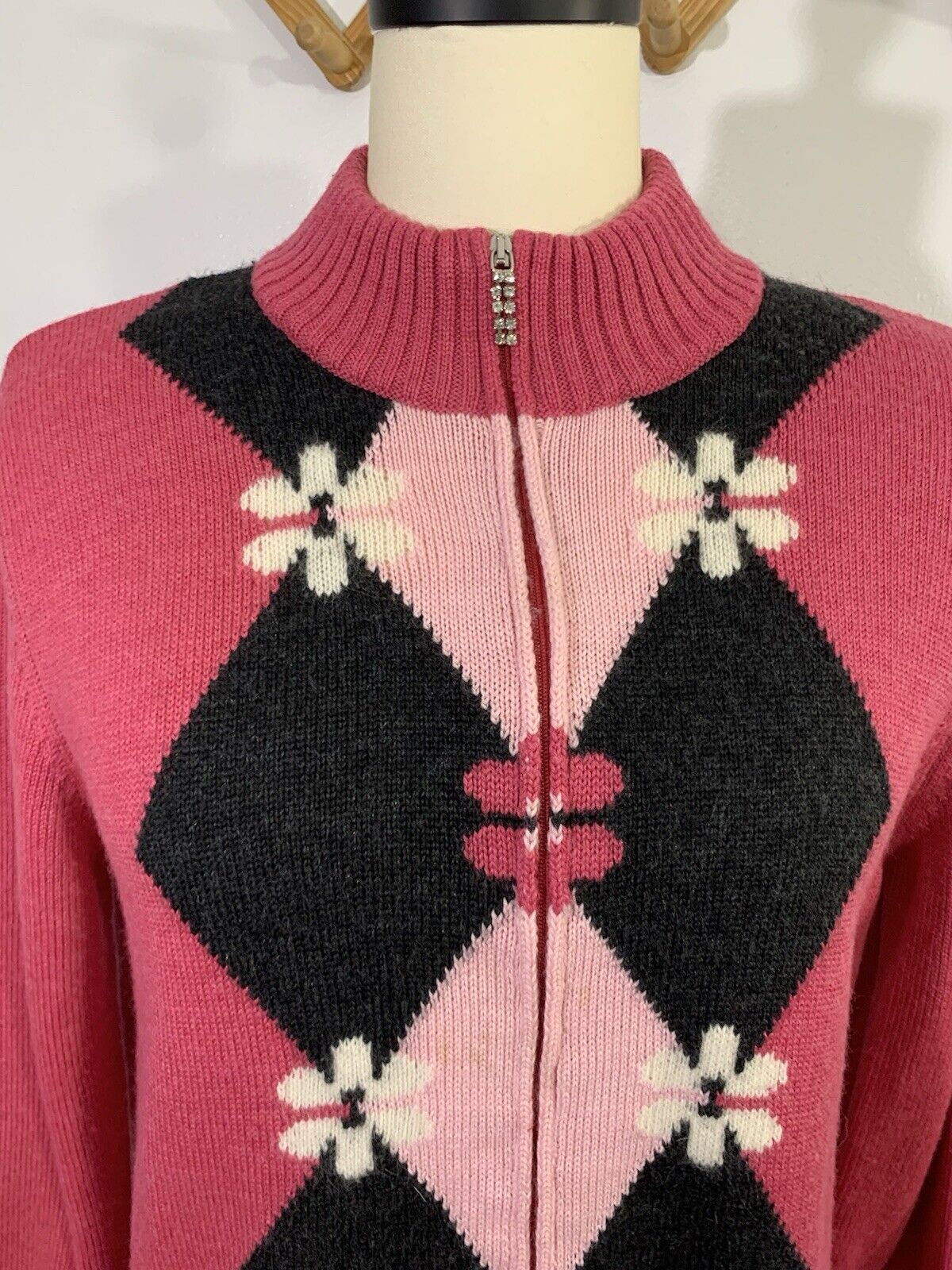 Vintage Cardigan Sweater Argyle Y2K Wool Italy La… - image 2