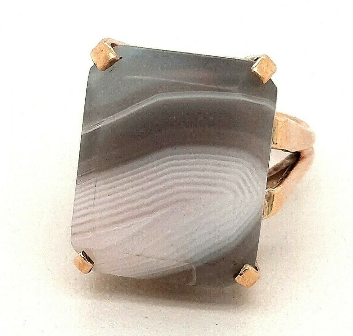 Agate & 9ct Yellow Gold Dress Ring Fine Gemstone … - image 1