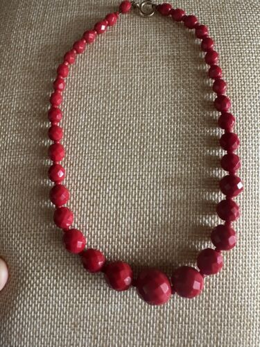 Vintage Red Glass Necklace Art Deco Faceted Beads… - image 1