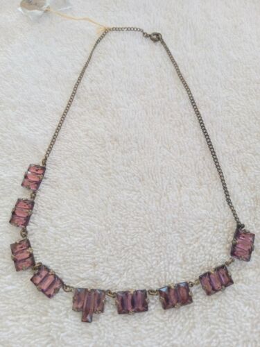 Antique Art Deco Purple Glass Brass Necklace