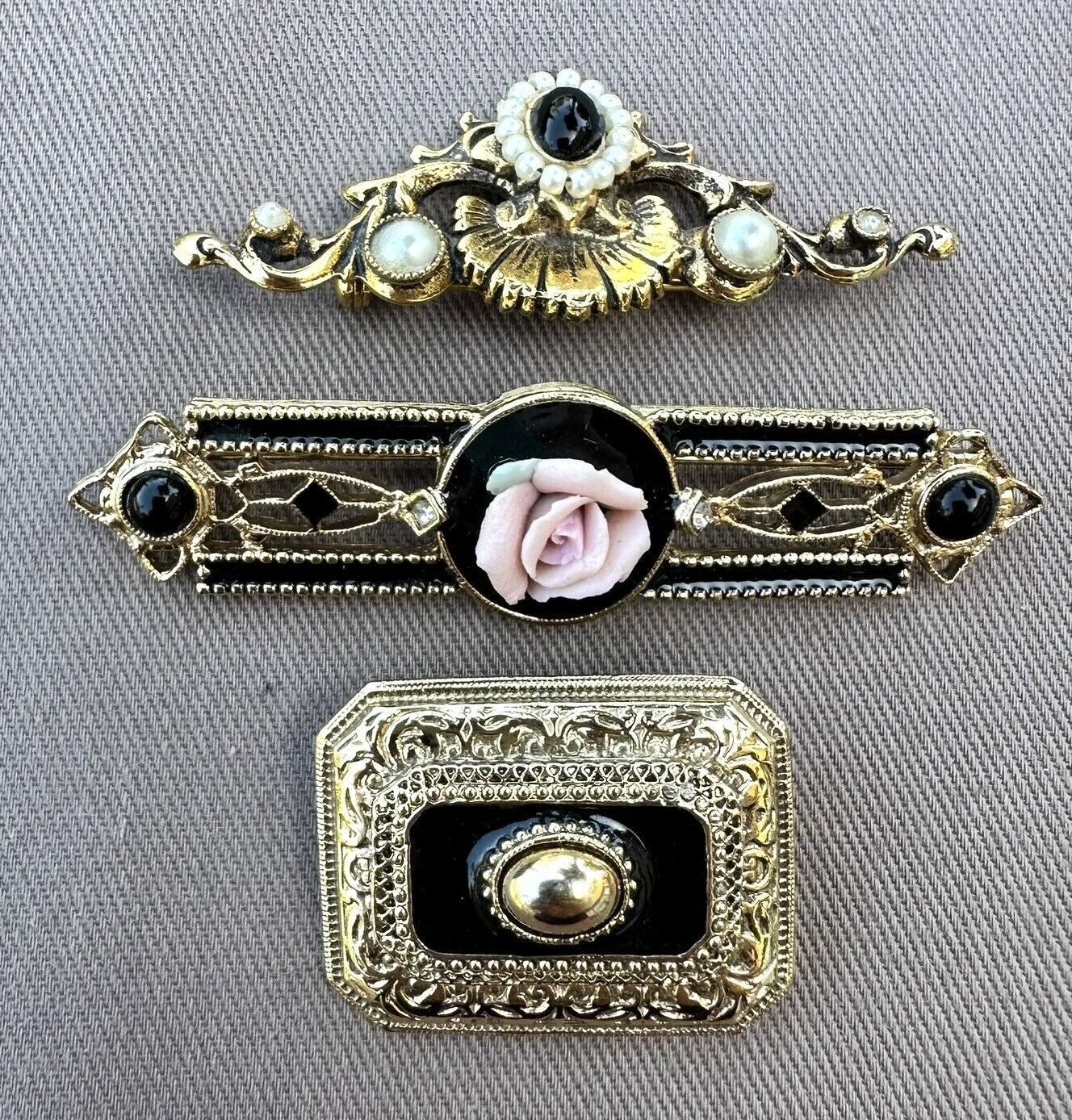 Vintage Set of Three Victorian Style Brooch Pins … - image 2