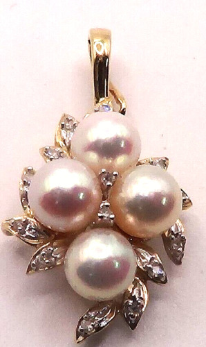 BEAUTIFUL SOLID 14K YELLOW GOLD PEARL  AND DIAMOND