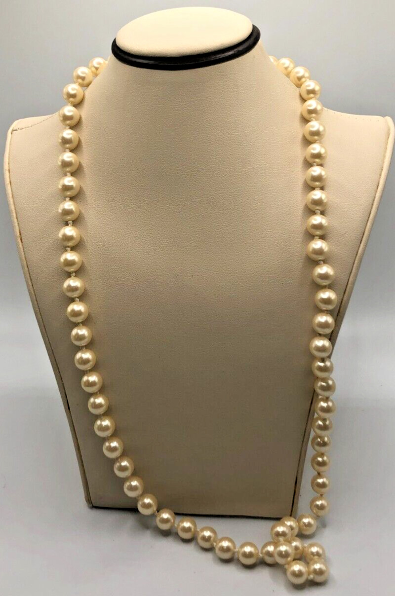 Gold Tone Faux Classic Pearl Necklace - image 1