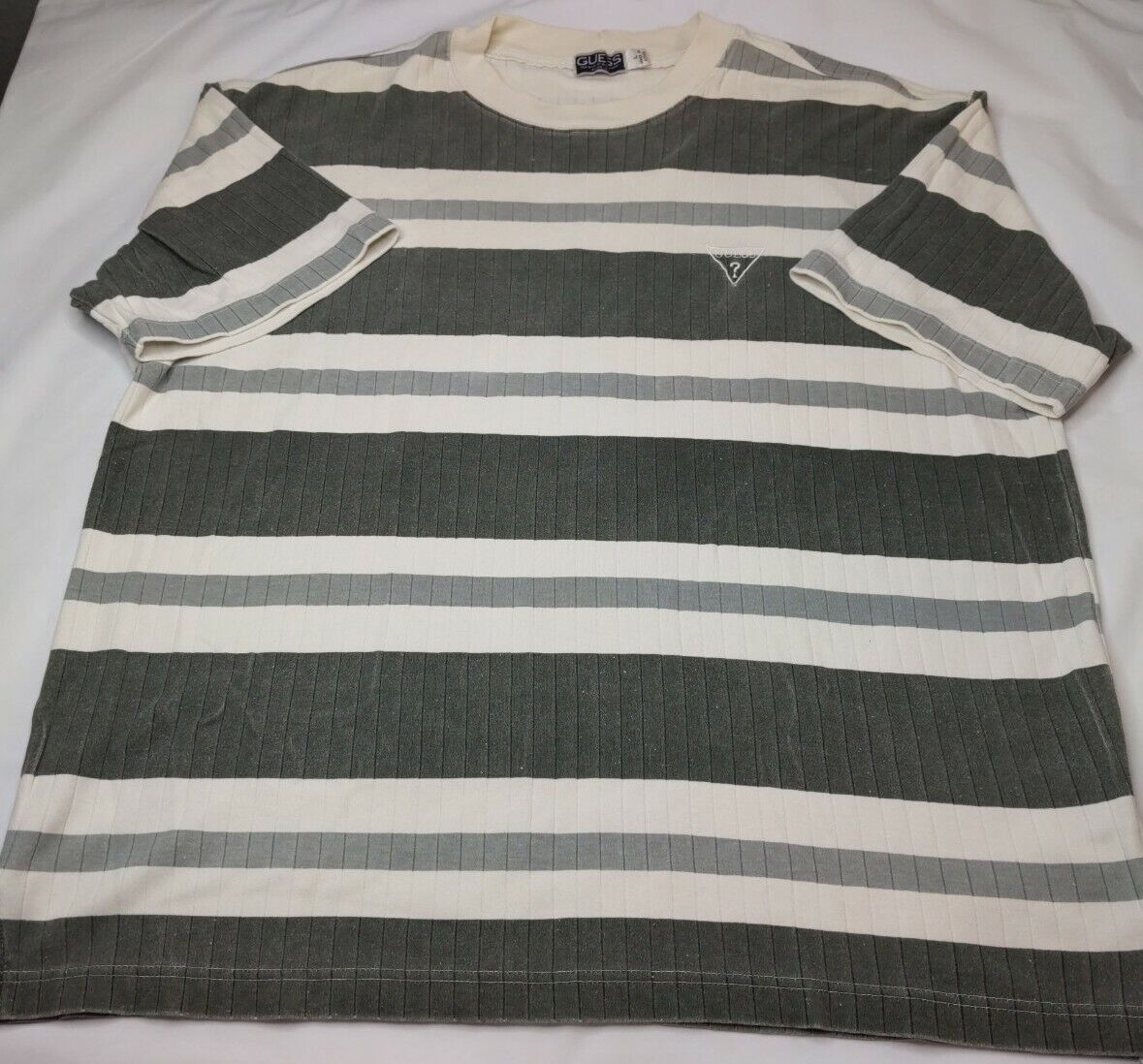 Vintage 90's GUESS Gray And White Striped Ribbed … - image 1