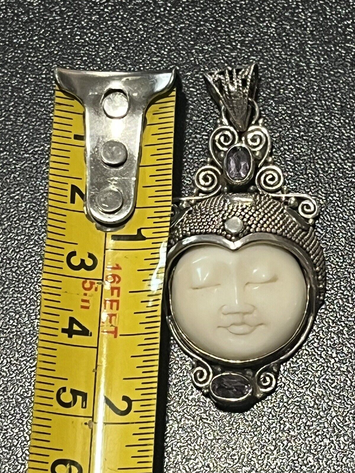 Vtg 925 Silver Amethyst And Carved Resin  Goddess… - image 7