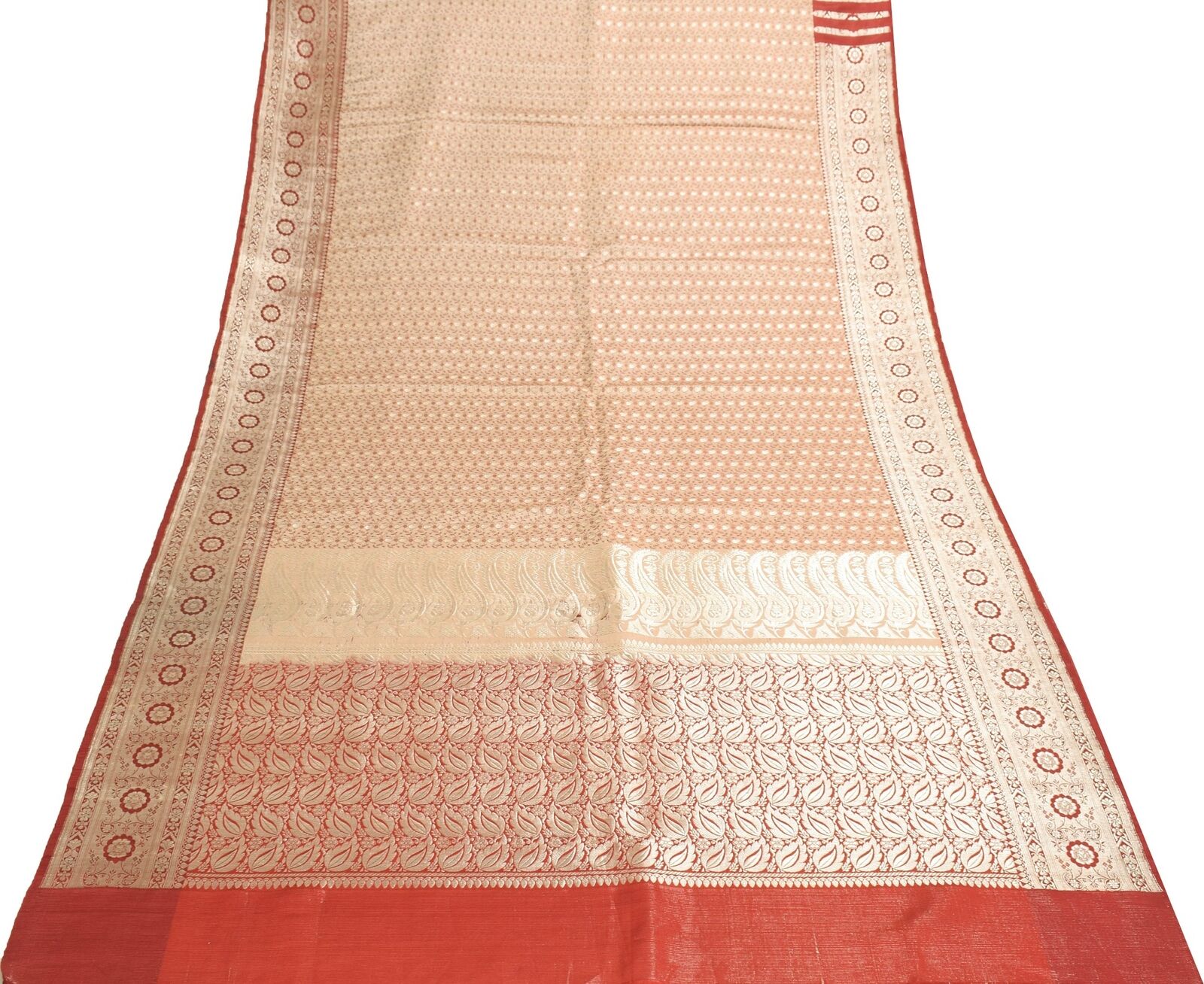 Sushila Vintage Heavy Saree Beige Maroon Pure Sat… - image 1