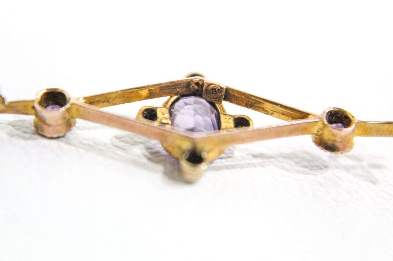 Antique Pin 9K Rose Gold Amethyst Seed Pearls - image 3