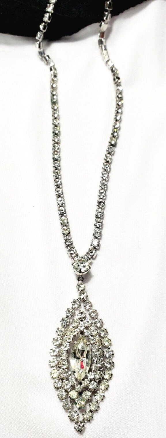 Vintage Silver Rhinestone Pendant Necklace 17" - image 2