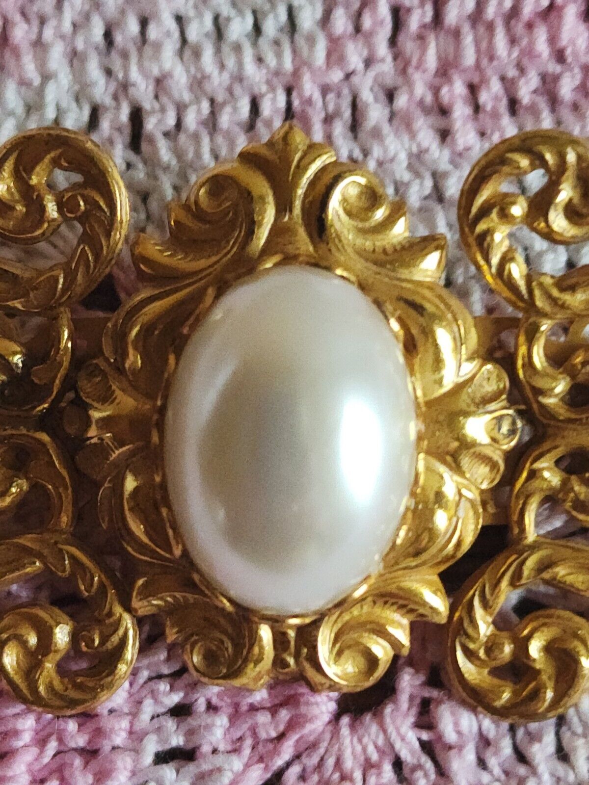 VTG Miriam Haskell Faux Pearl Filgree Brooch/ Pin… - image 4