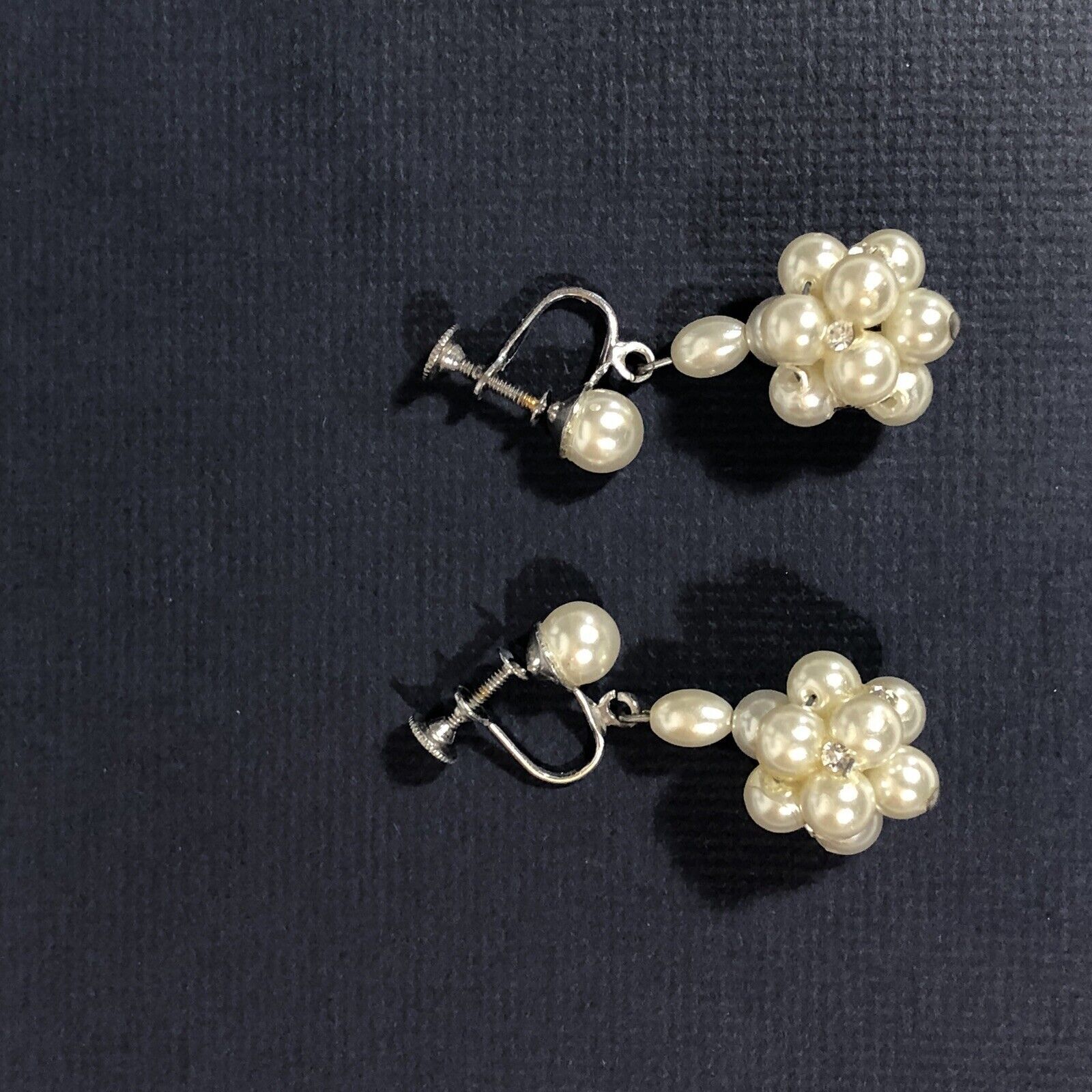 Champagne Faux Pearl Earrings Crystal Dangle Chan… - image 6