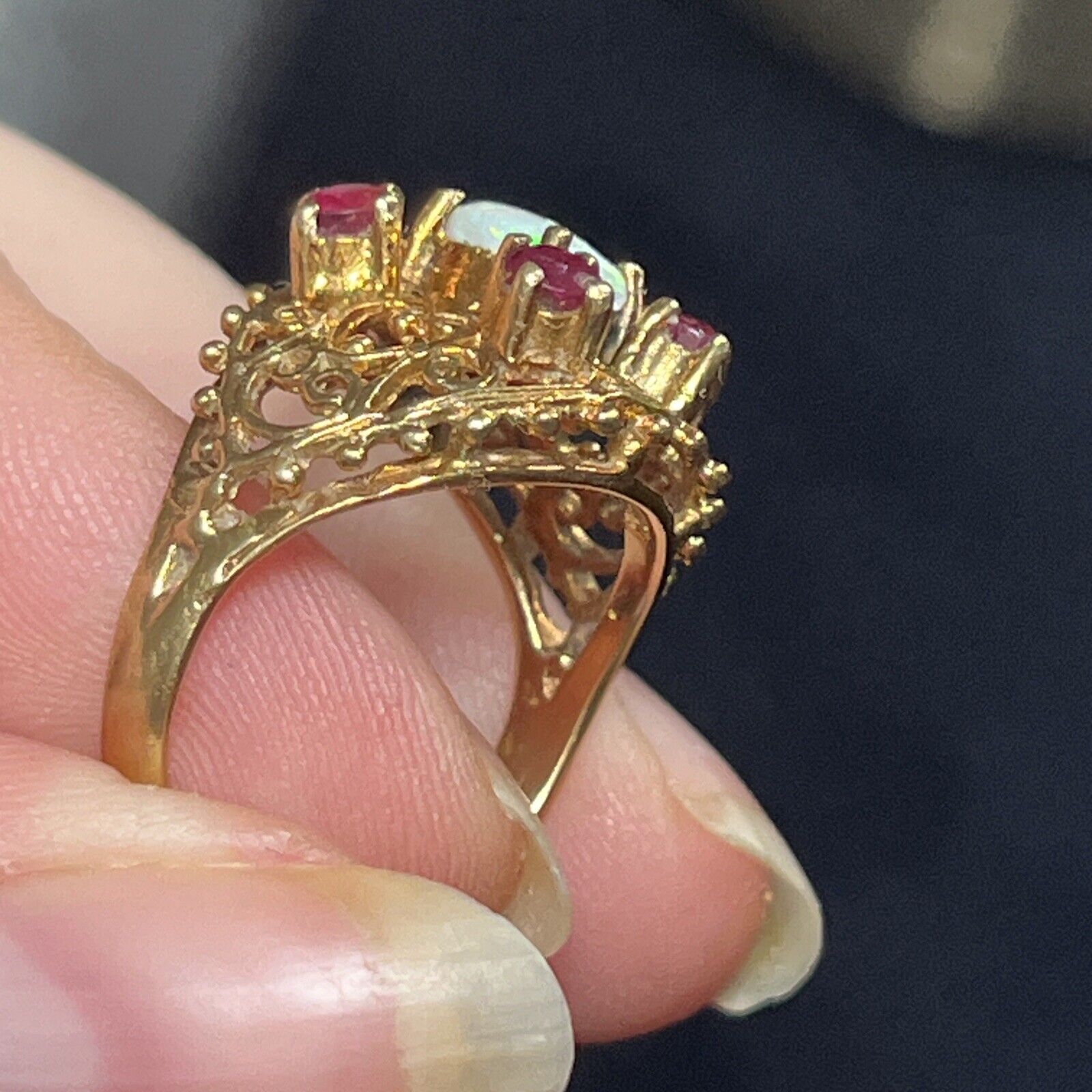 Antique Ruby And Opal Ring 14k Yellow Gold. Victo… - image 15