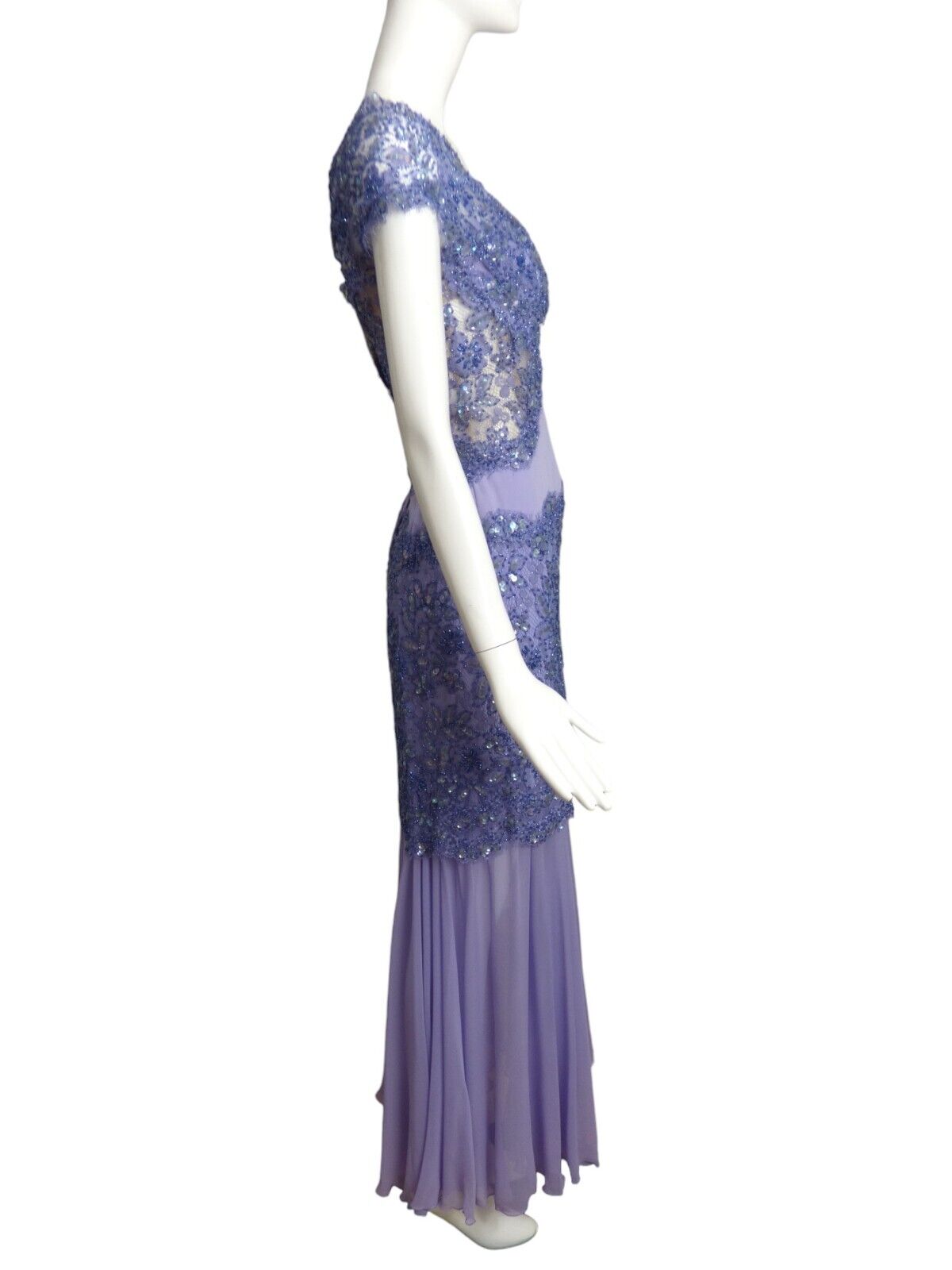 1990s Lilac Beaded Lace Gown, Size 8 - image 2